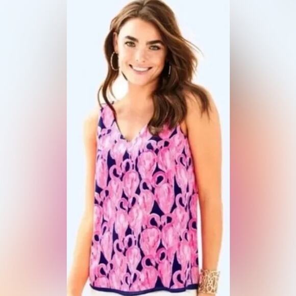 Lilly Pulitzer Florin Flamingo Reversible Sleeveless Tank Top Pink and Navy XS - Picture 5 of 5